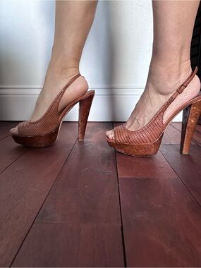 Miu Miu Brown Ribbed Open-Toe 6 inch Platform Wedges